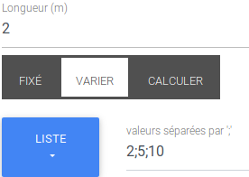 Définition d'une liste de valeurs pour une grandeur à varier